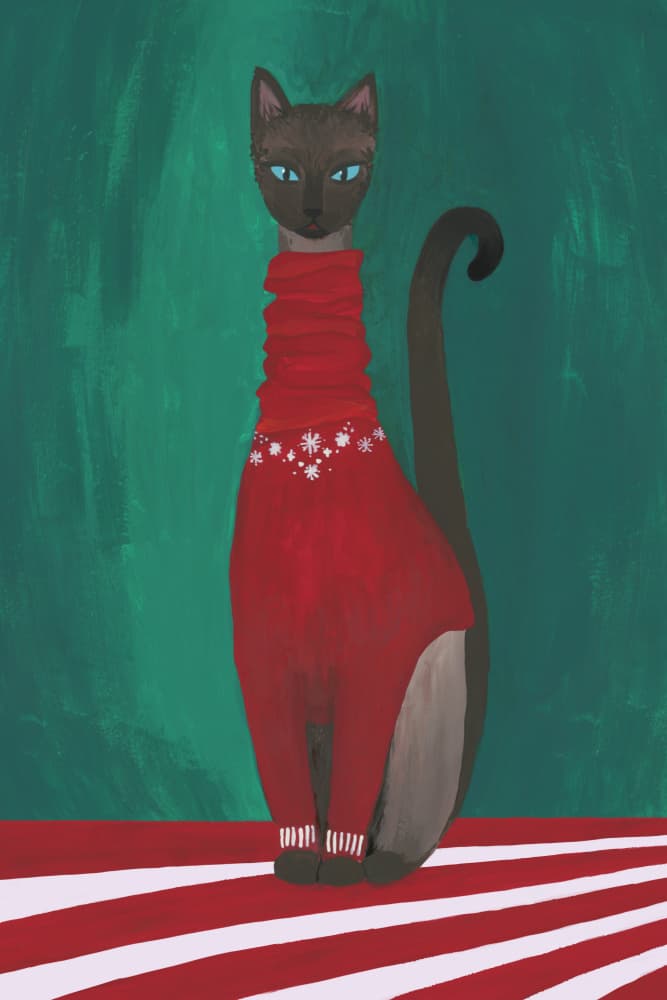 Holiday Siamese Cat by Rosana Laiz Blursbyai — canvas wall art