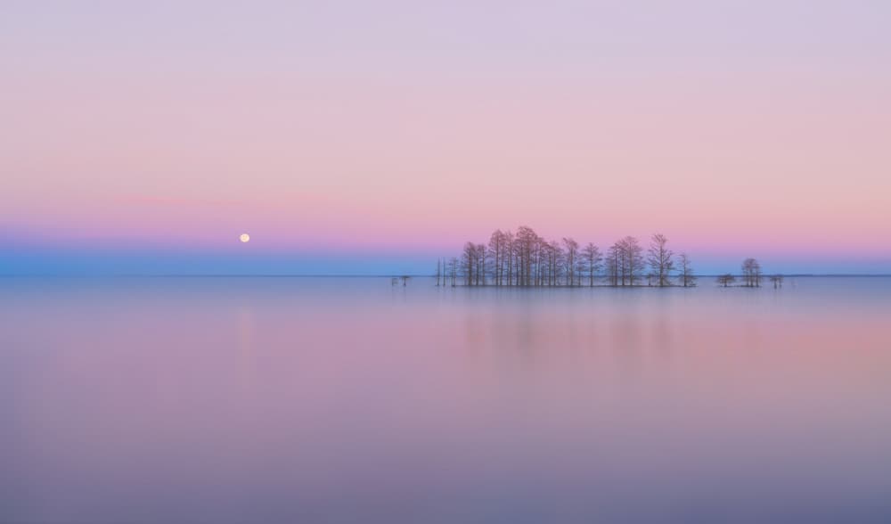 Moon Over Pastel Lake by Jay Wang — canvas wall art