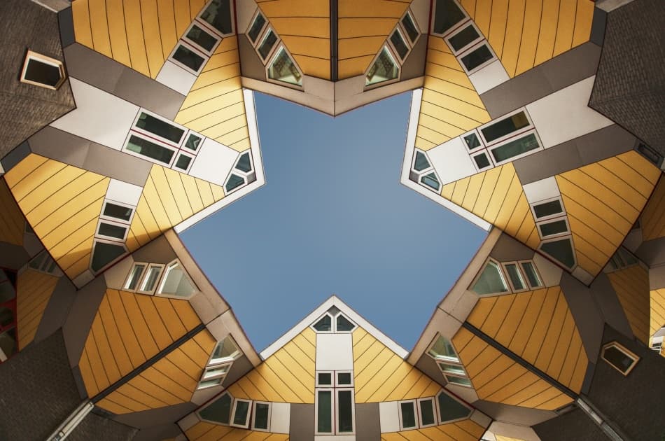 Yellow Geometric Buildings by Gerard Jonkman — canvas wall art