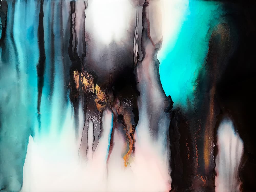 Abstract Teal Gold Flow by Alyson Storms — canvas wall art