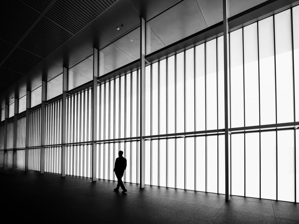 Man Walking Bright Hall by IKUMI FUKAZAWA — canvas wall art