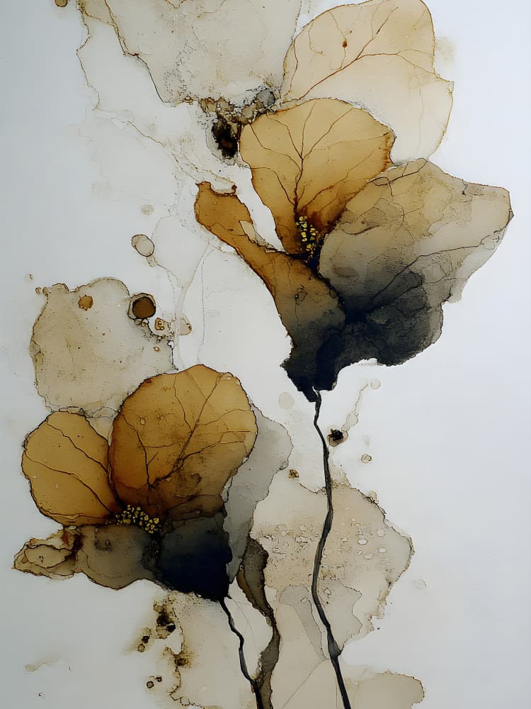 Fluid Sepia Flowers by Miguel Bruzual — canvas wall art