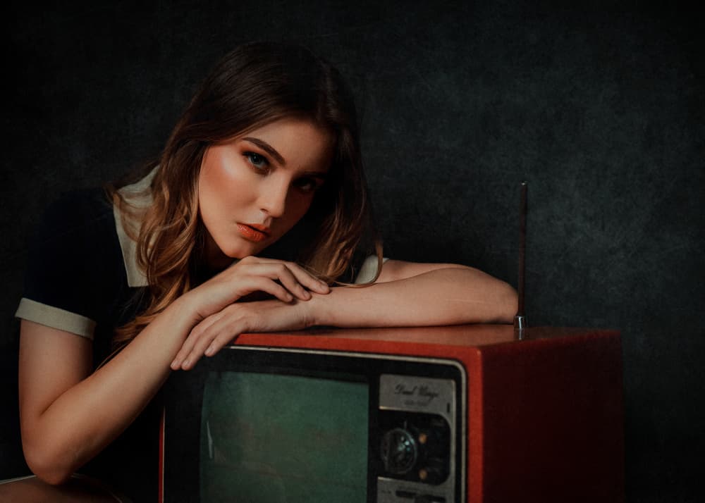 Pensive Woman Vintage TV by Djayent Abdillah — canvas wall art