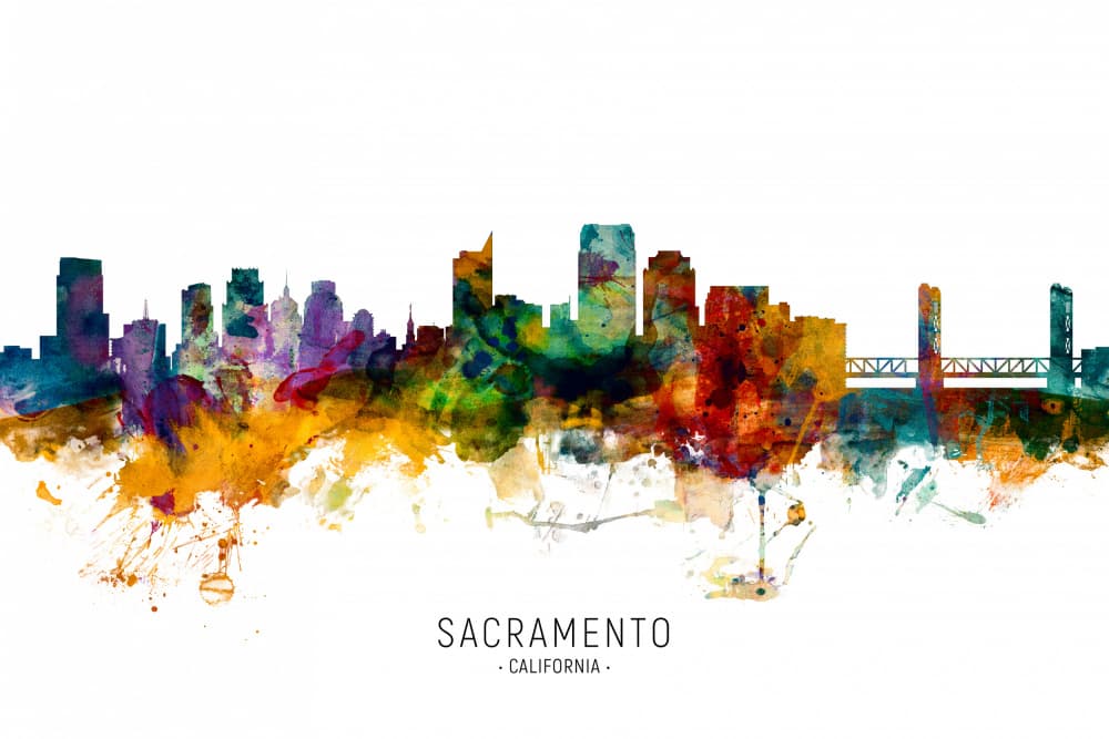 Vibrant Sacramento Skyline by Michael Tompsett — canvas wall art