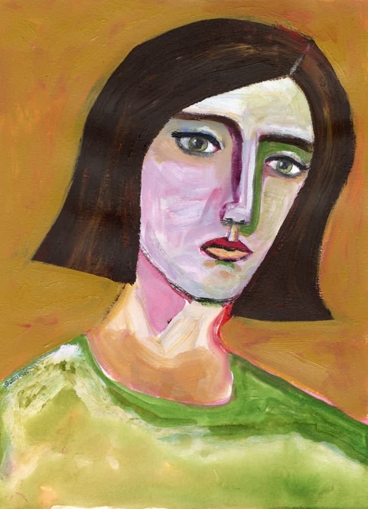 Thoughtful Woman Portrait by Sharyn Bursic — canvas wall art