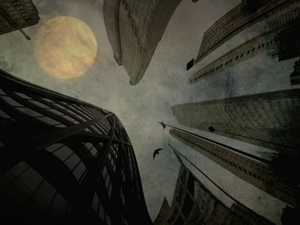 Skyscrapers Under Moon by Robert Fabrowski — canvas wall art