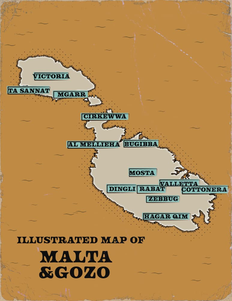 Vintage Malta Gozo Map by Nicholas — canvas wall art