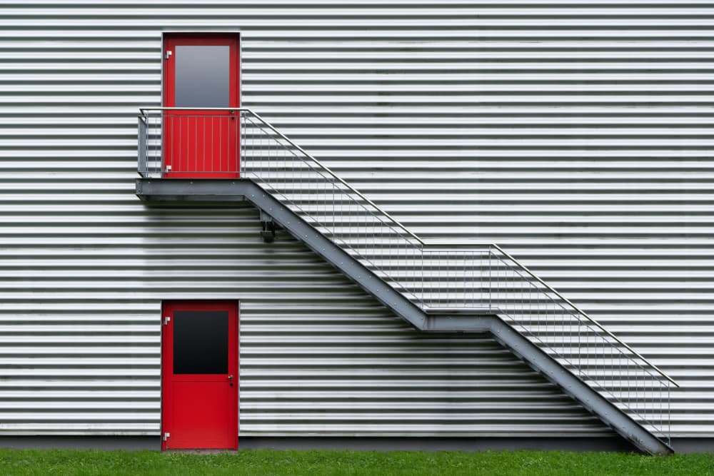 Red Doors Steel Staircase by Streiff Marcel — canvas wall art