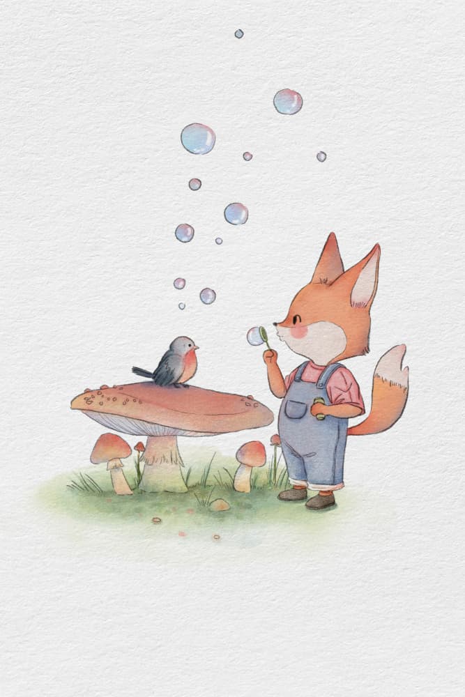 Whimsical Fox Blowing Bubbles by Xuan Thai — canvas wall art