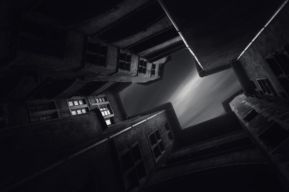 Dark Urban Courtyard by David Bouscarle — canvas wall art