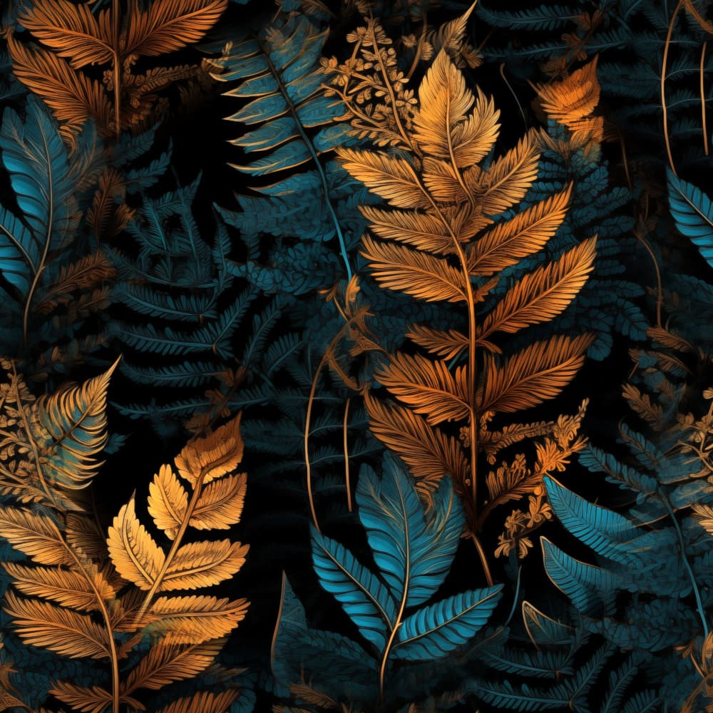Golden Teal Fern Foliage by Justyna Jaszke — canvas wall art