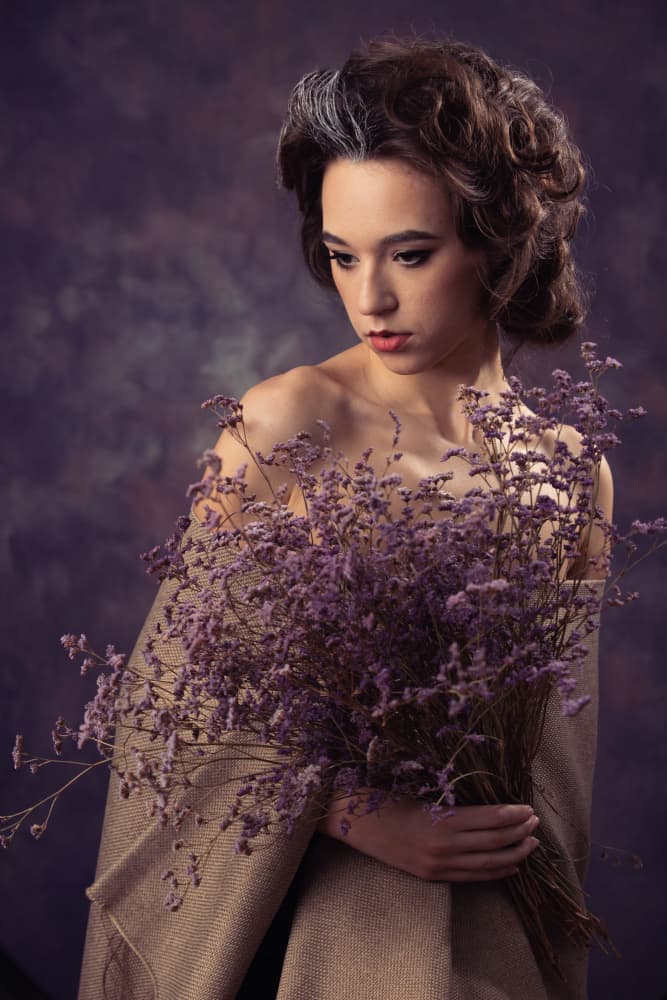 Elegant Woman Purple Flowers by Mihai Bogdan R — canvas wall art