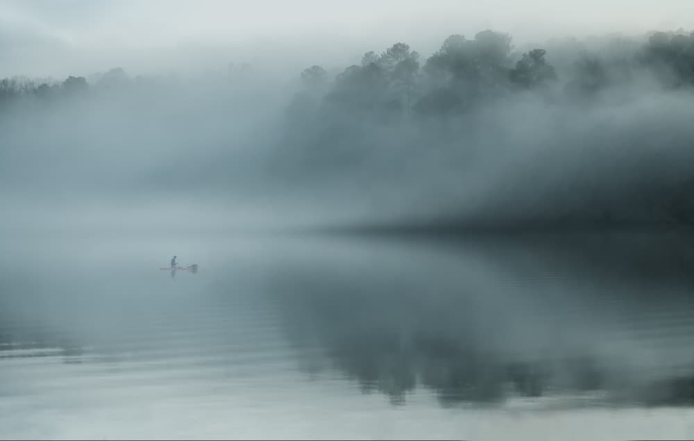 Misty Lake Reflection by Jianping Yang — canvas wall art