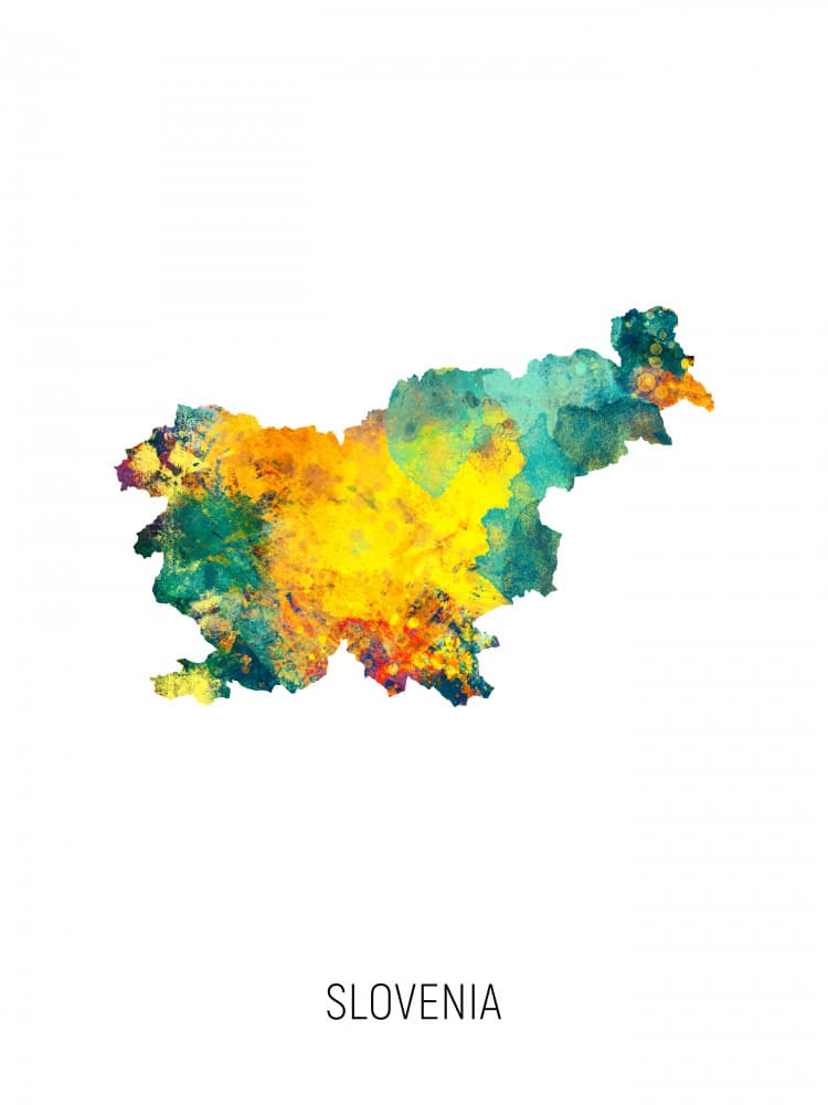 Vibrant Slovenia Map by Michael Tompsett — canvas wall art