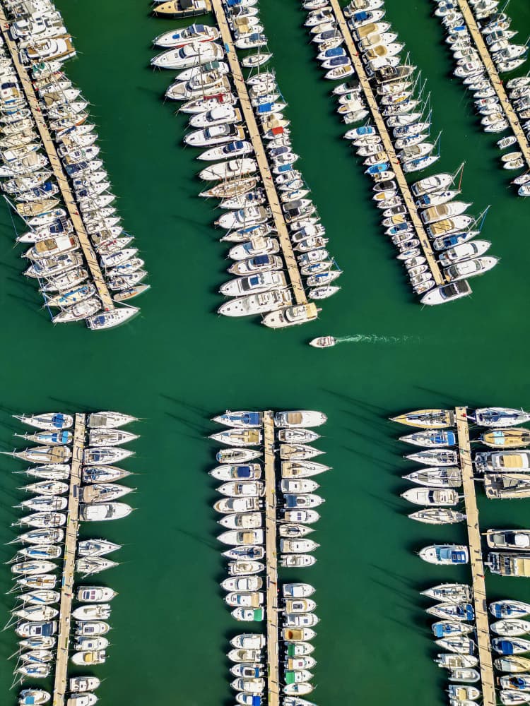 Aerial Marina Boats by Serge Melesan — canvas wall art