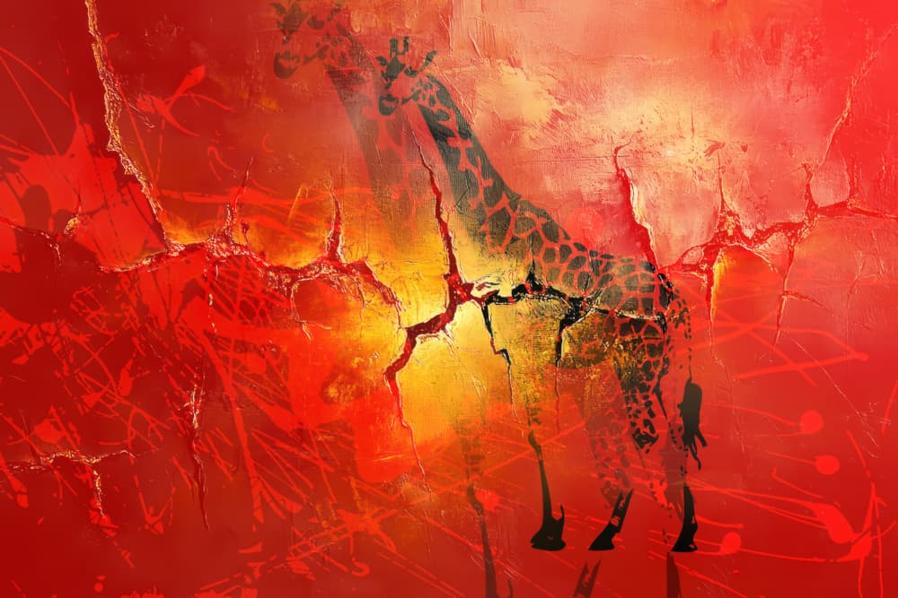 Dramatic Red Giraffe by Rafal Kulik — canvas wall art