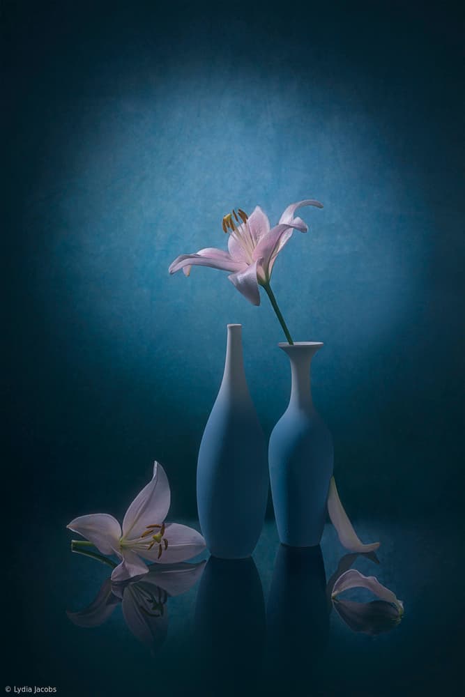 Elegant Blue Lilies by Lydia Jacobs — canvas wall art