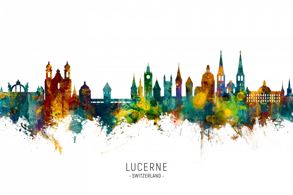 Vibrant Lucerne Cityscape by Michael Tompsett — canvas wall art