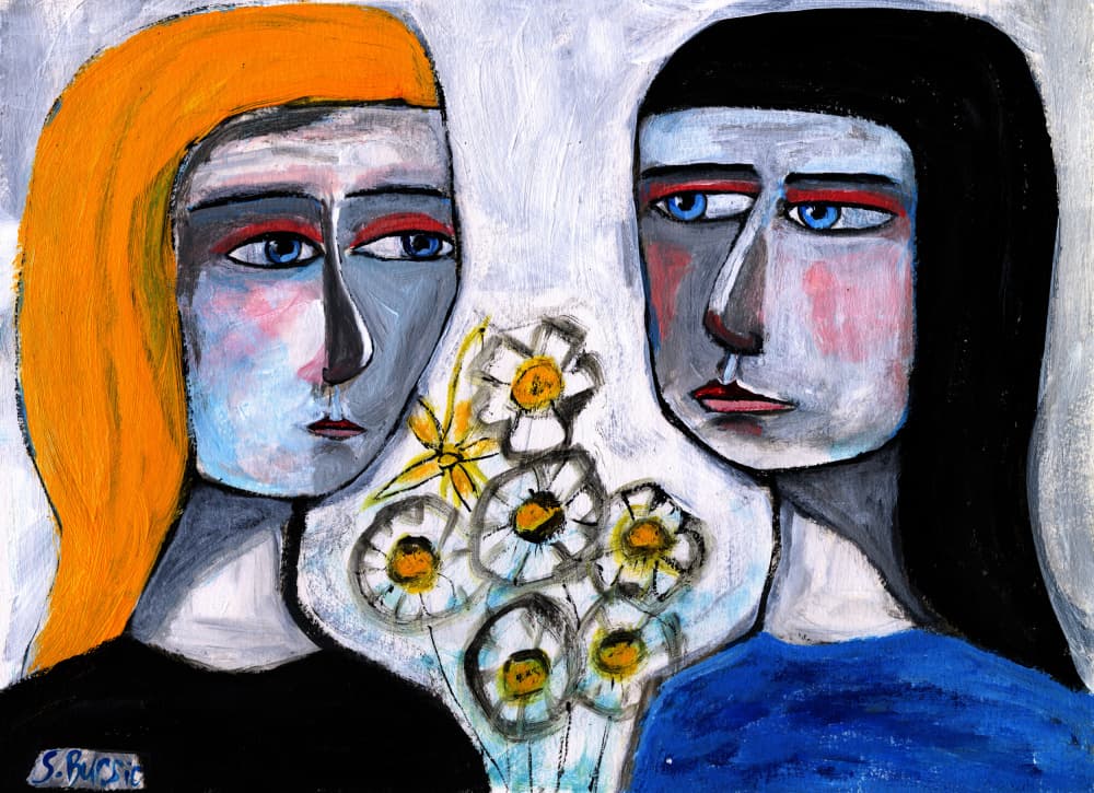 Pensive Women and Flowers by Sharyn Bursic — canvas wall art