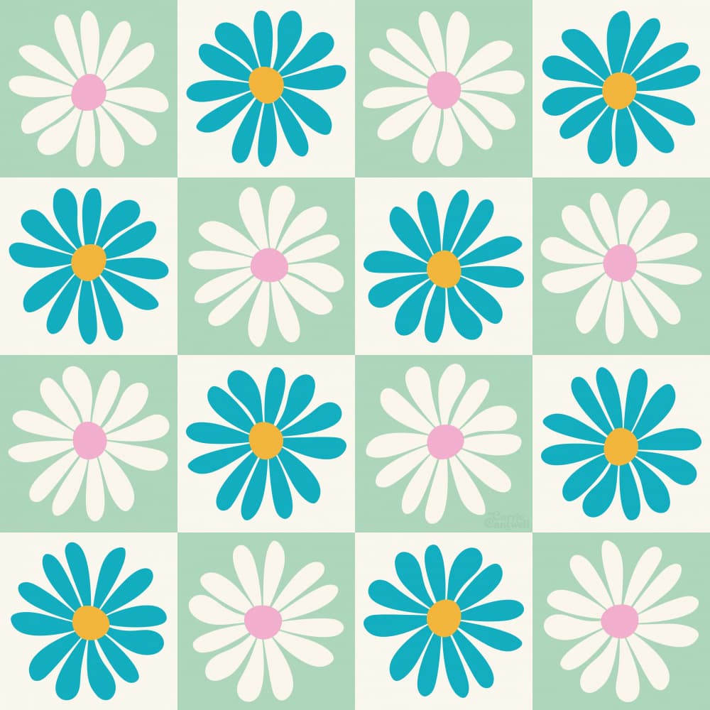 Daisy Checkerboard by Carrie Cantwell — canvas wall art
