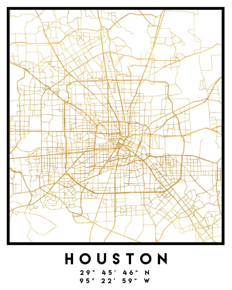 Golden Houston Map by Emiliano Deificus — canvas wall art