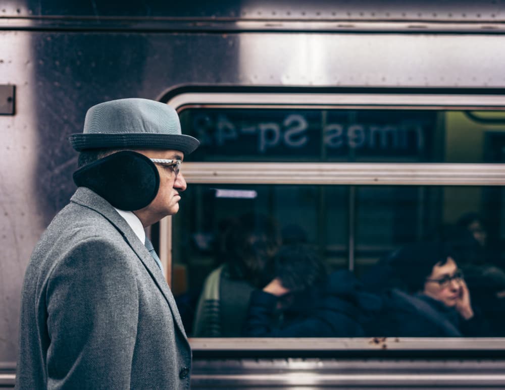 Subway Commuter Earmuffs by Robert Sherman — canvas wall art