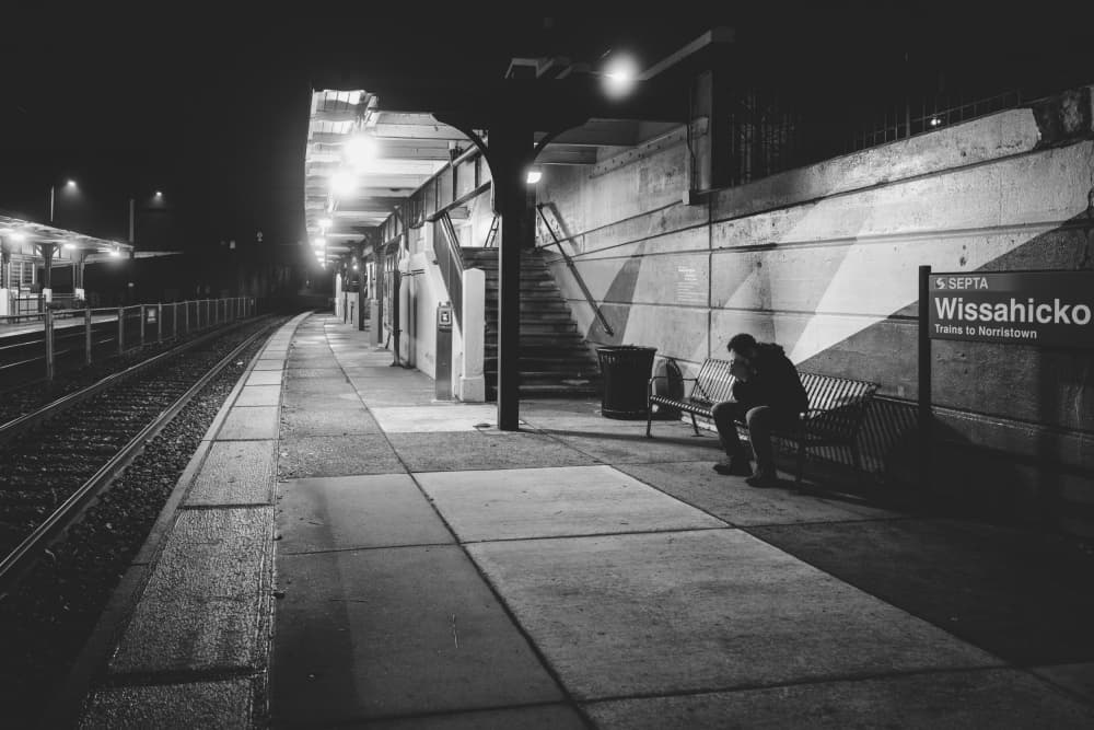 Man on Empty Platform by Scott J. Pilla — canvas wall art