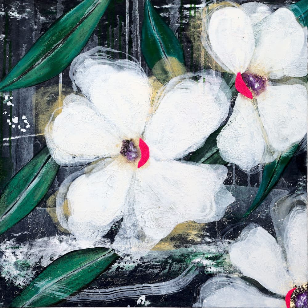 White Abstract Blooms by POOVI ART — canvas wall art