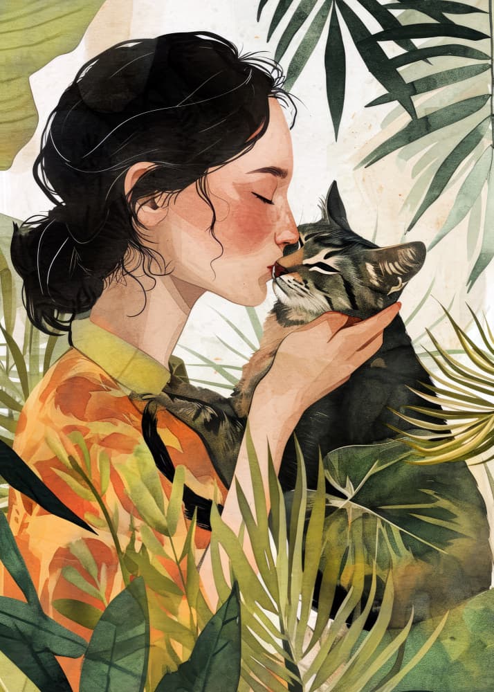 Gentle Cat Kiss by Justyna Jaszke — canvas wall art