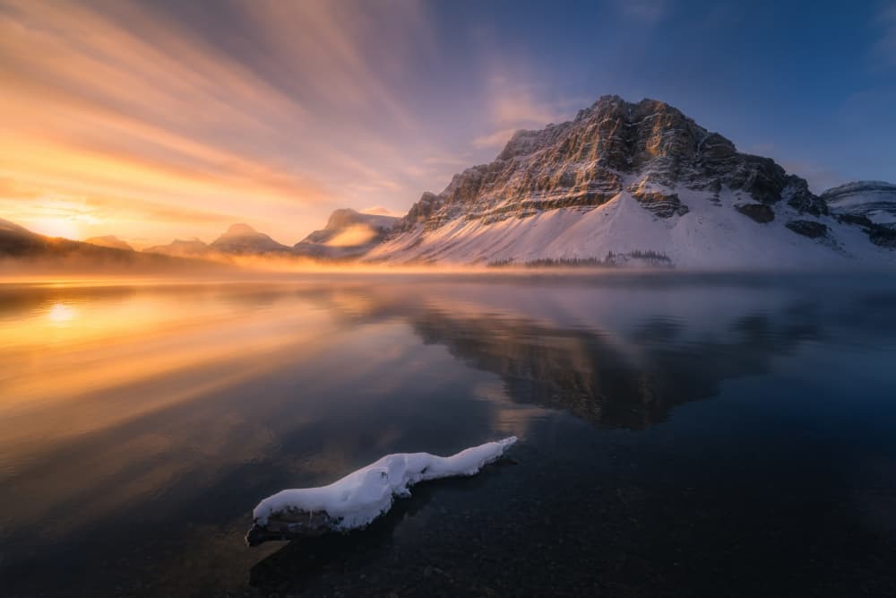 Golden Winter Lake Sunrise by Yongnan Li (李永男) — canvas wall art