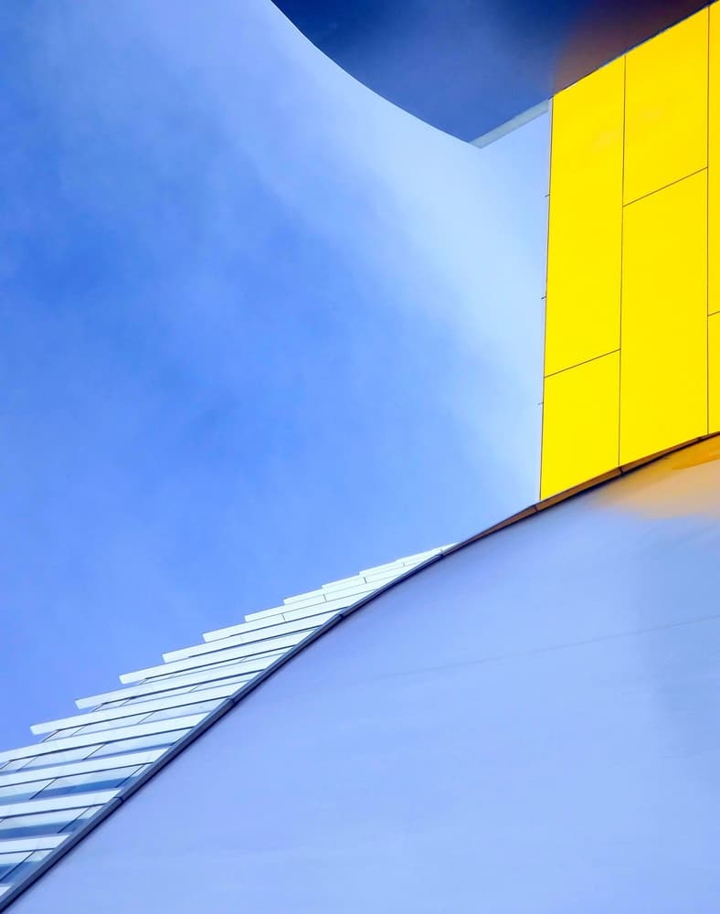 Modern Blue Yellow Architecture by Kahar Lagaa — canvas wall art