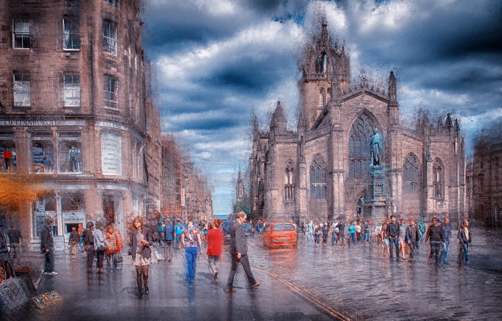 Moody Edinburgh Street by C.S. Tjandra — canvas wall art