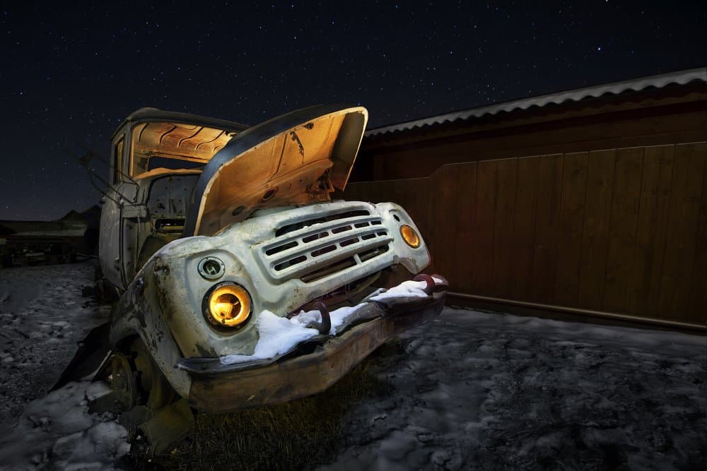 Old Truck Under Stars by César Vega Toledano — canvas wall art