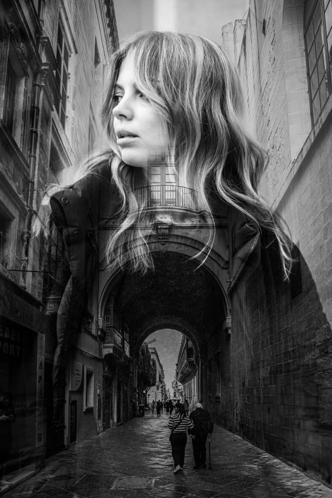 Double Exposure Urban Portrait by Ruth Franke — canvas wall art