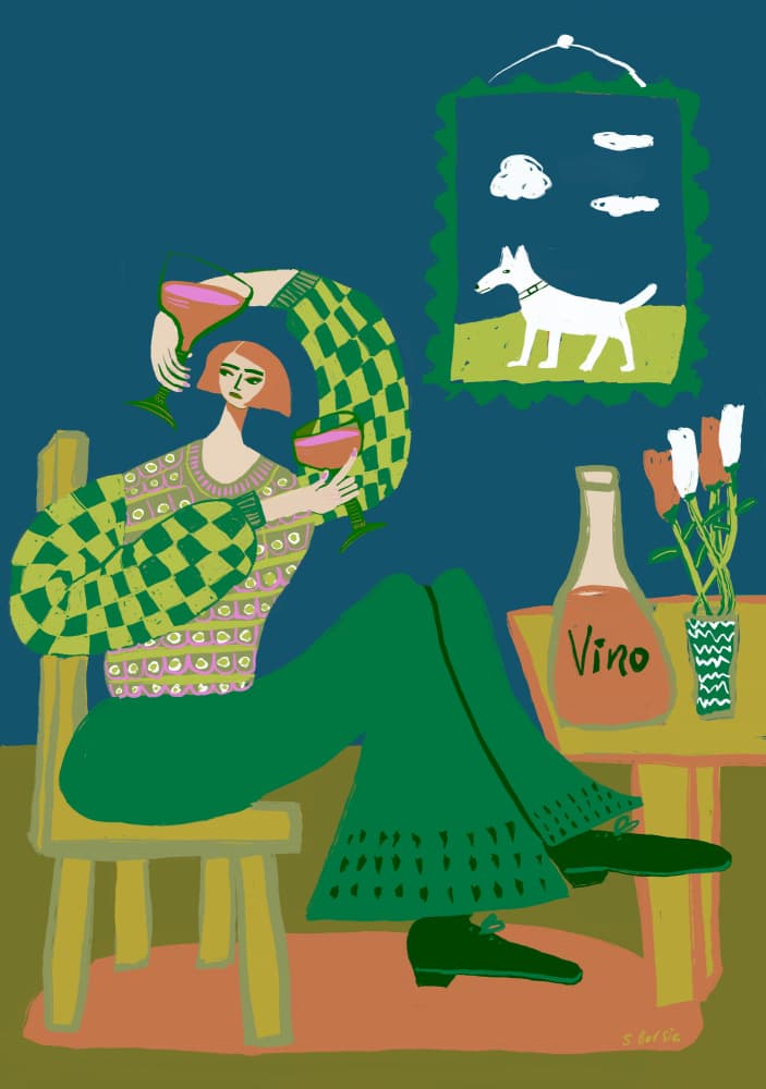 Cozy Woman Drinking Wine by Sharyn Bursic — canvas wall art