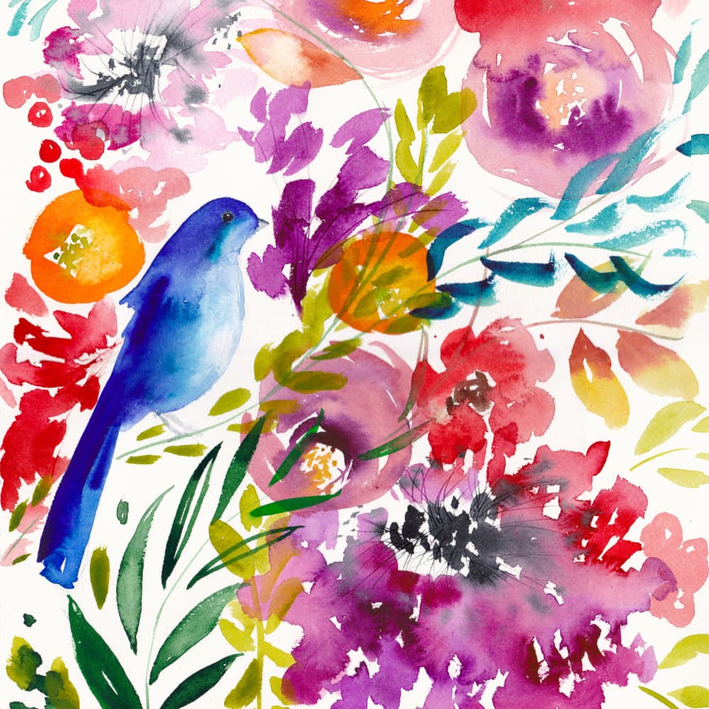 Vibrant Floral Bird by Christine Lindstrom — canvas wall art