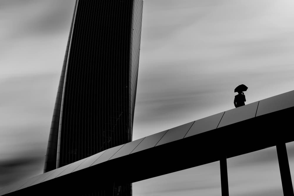 Solitary Figure Modern City by Paulo Medeiros — canvas wall art