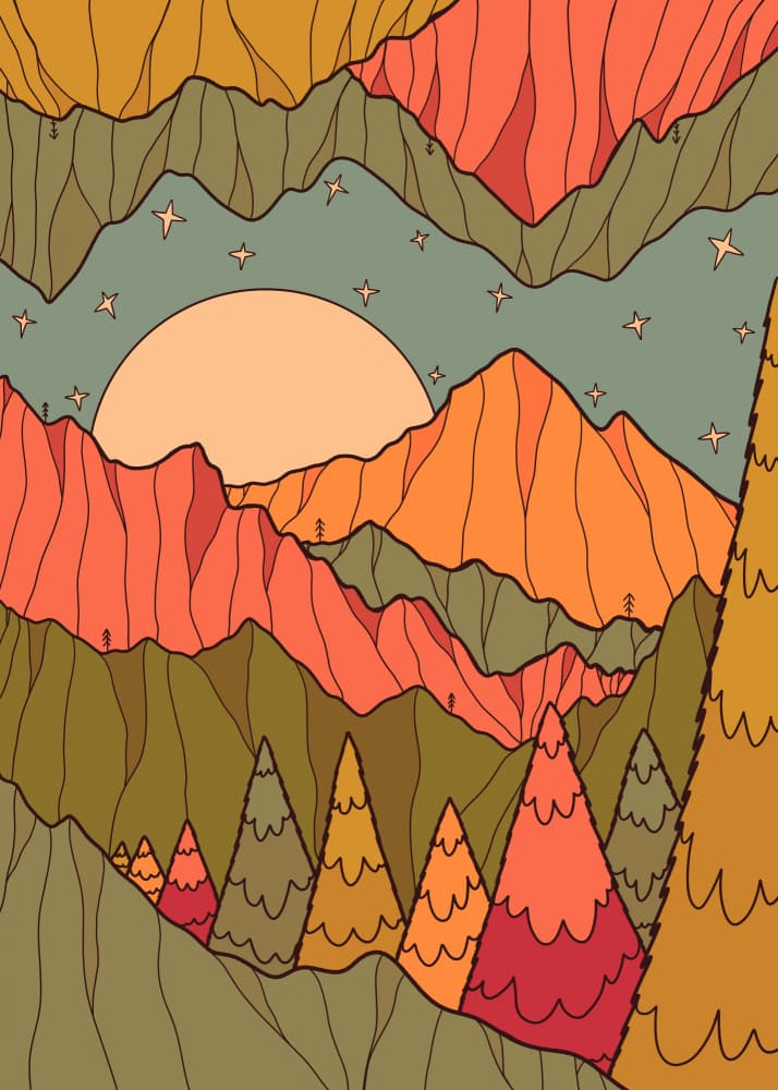 Retro Mountain Sunset by Stephen Wade — canvas wall art