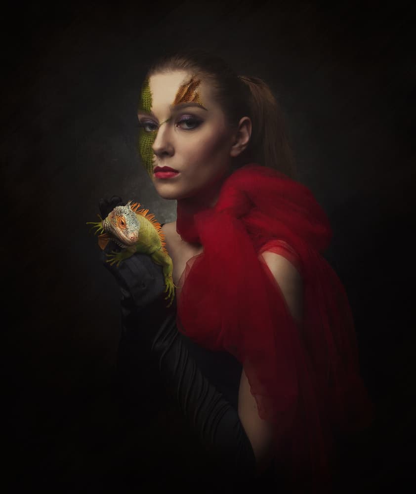 Exotic Woman with Iguana by hardibudi — canvas wall art