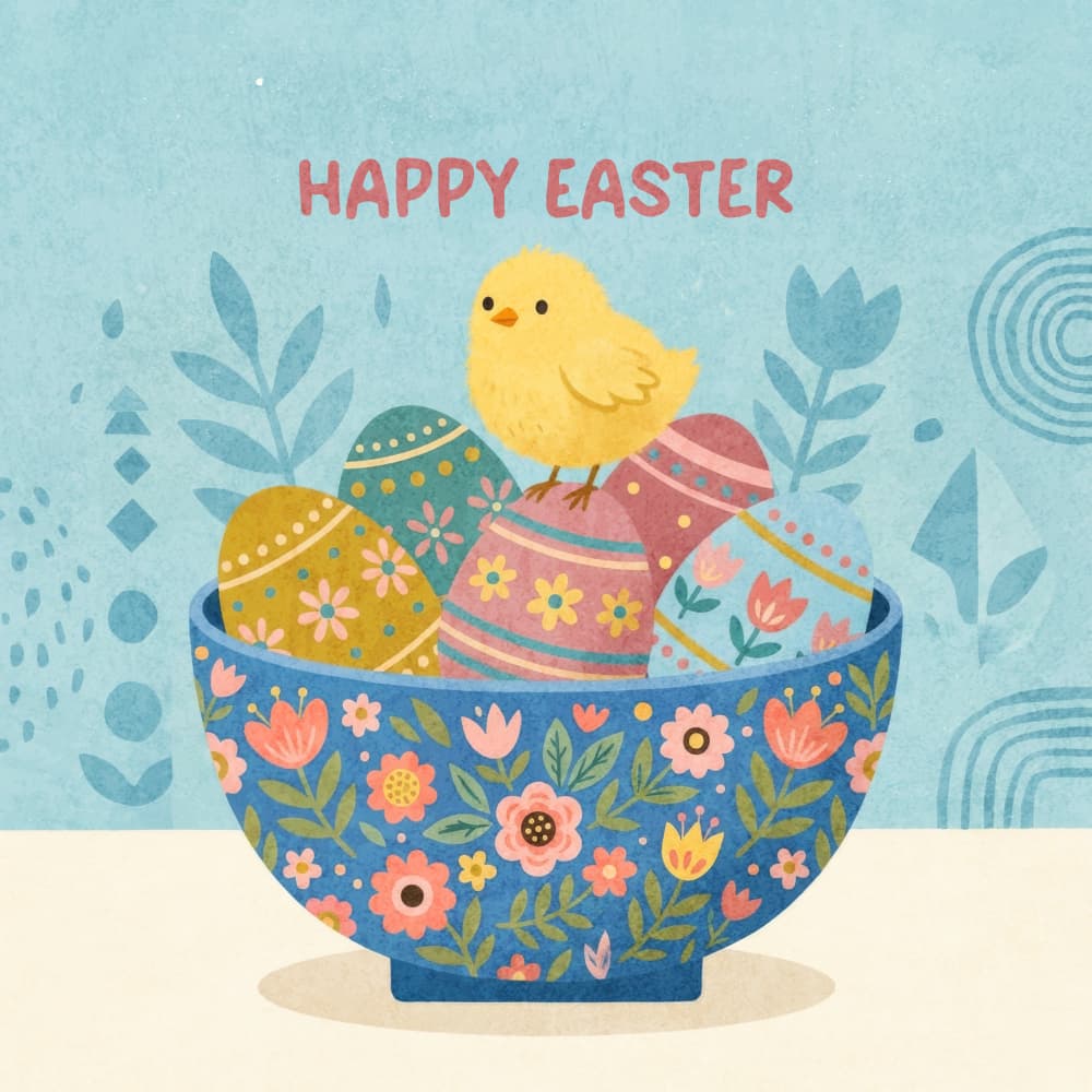Happy Easter Chick Bowl by Emel Tunaboylu — canvas wall art
