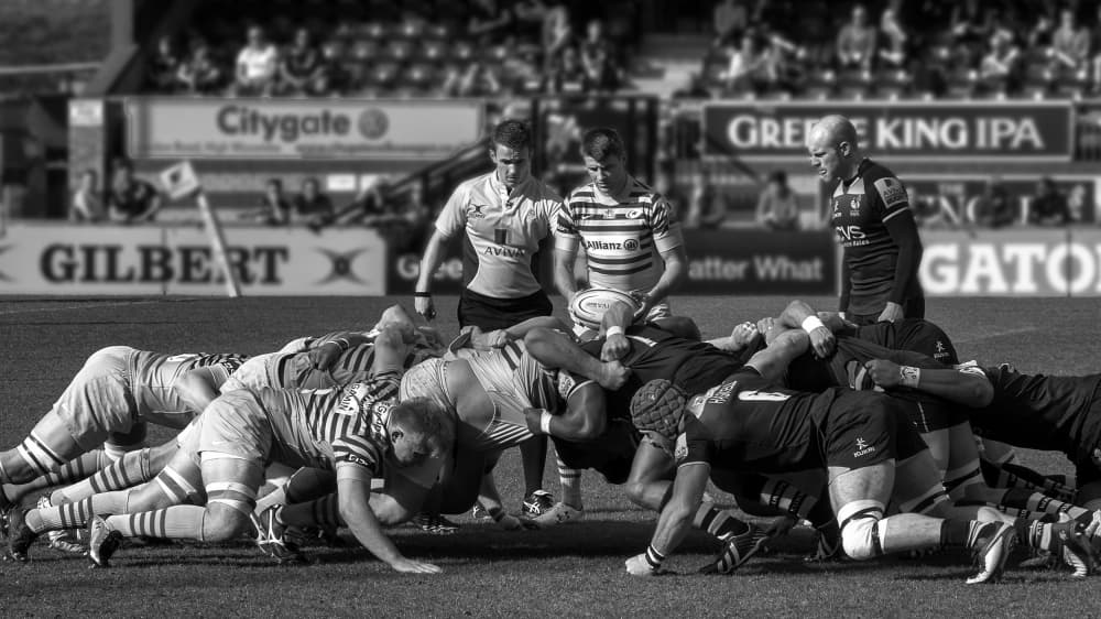 Intense Rugby Scrum by Peter Sticza — canvas wall art