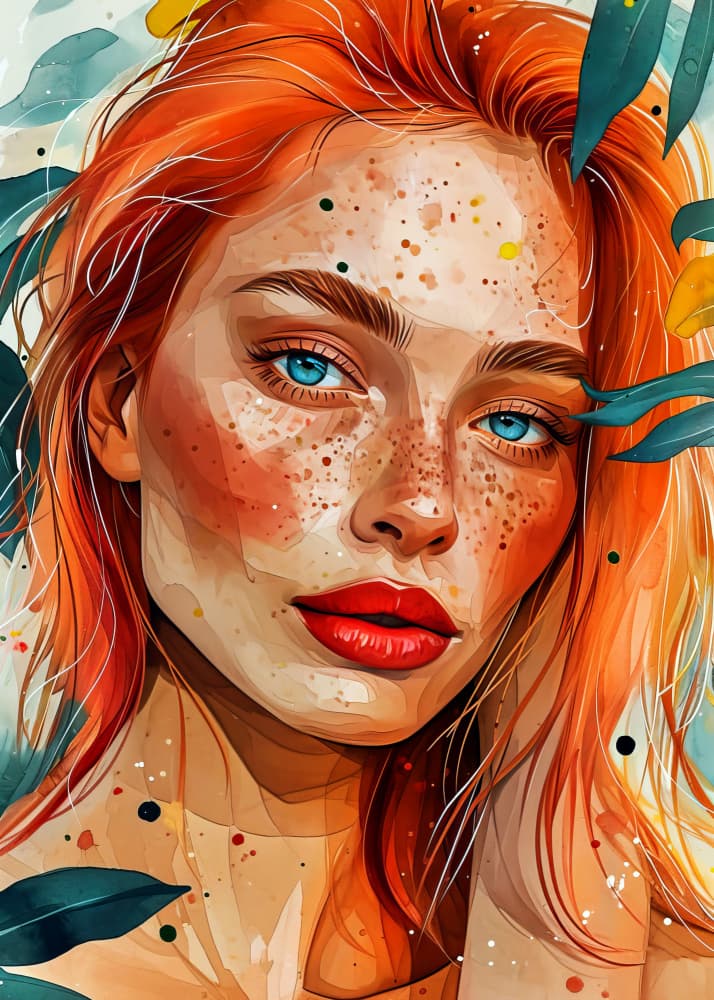 Freckled Redhead Watercolor by Justyna Jaszke — canvas wall art