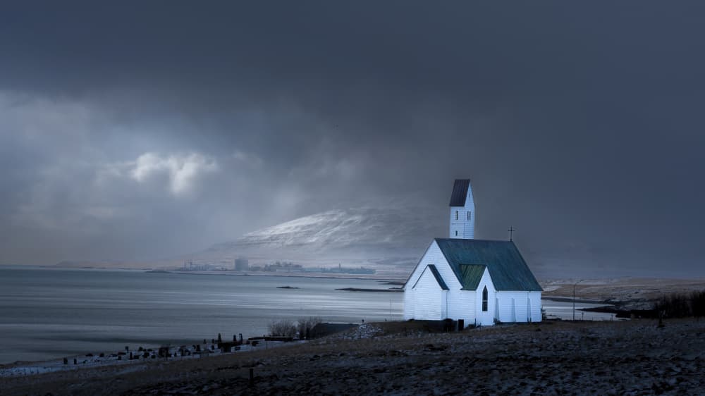 White Church Winter Coast by Alex Lu — canvas wall art