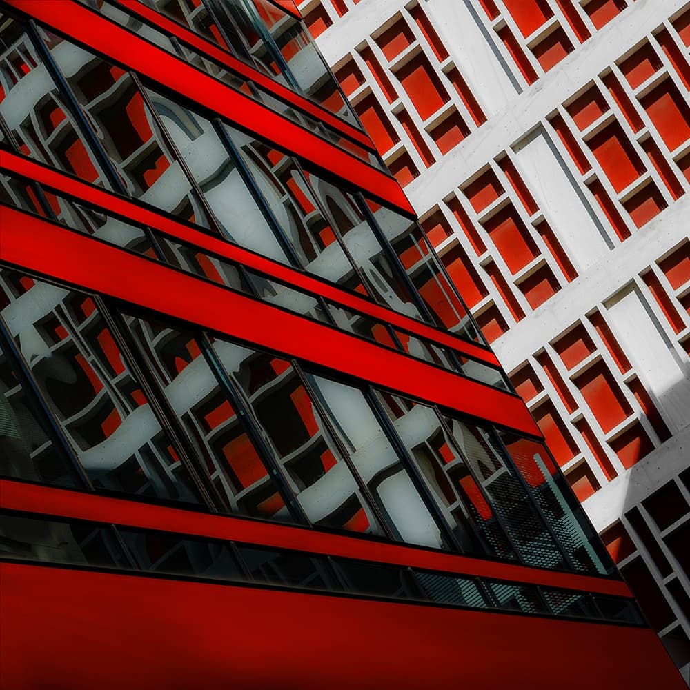 Red Geometric Architecture by Marc Huybrighs — canvas wall art