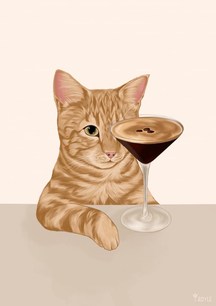 Curious Cat Espresso Martini by Tara Royle — canvas wall art