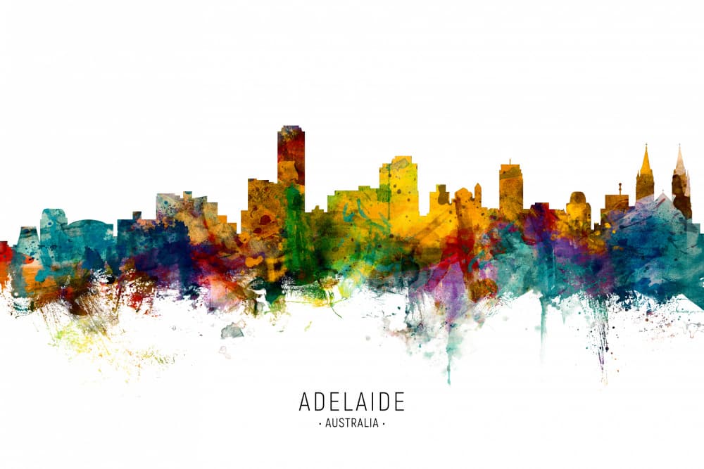 Adelaide Watercolor Skyline by Michael Tompsett — canvas wall art
