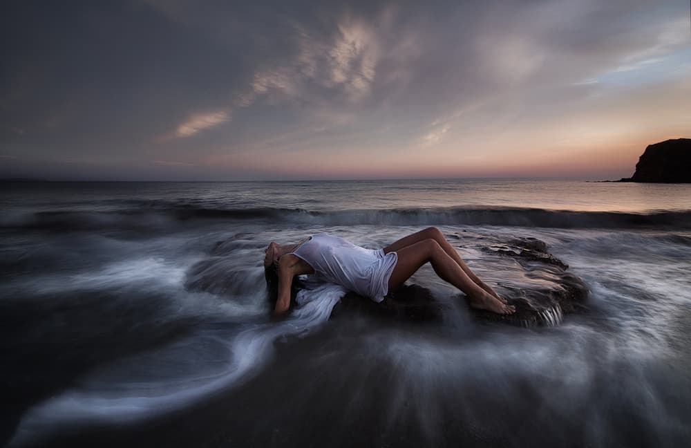 Woman on Twilight Shore by Maria Kaimaki — canvas wall art