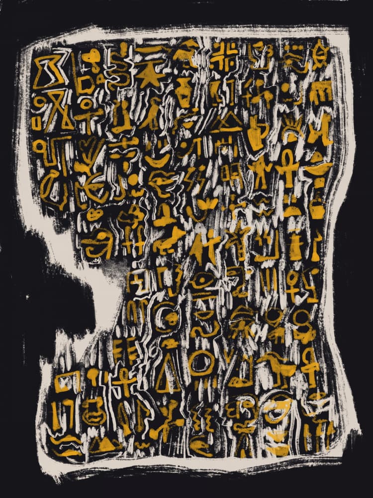 Golden Hieroglyphic Head by Little Dean — canvas wall art