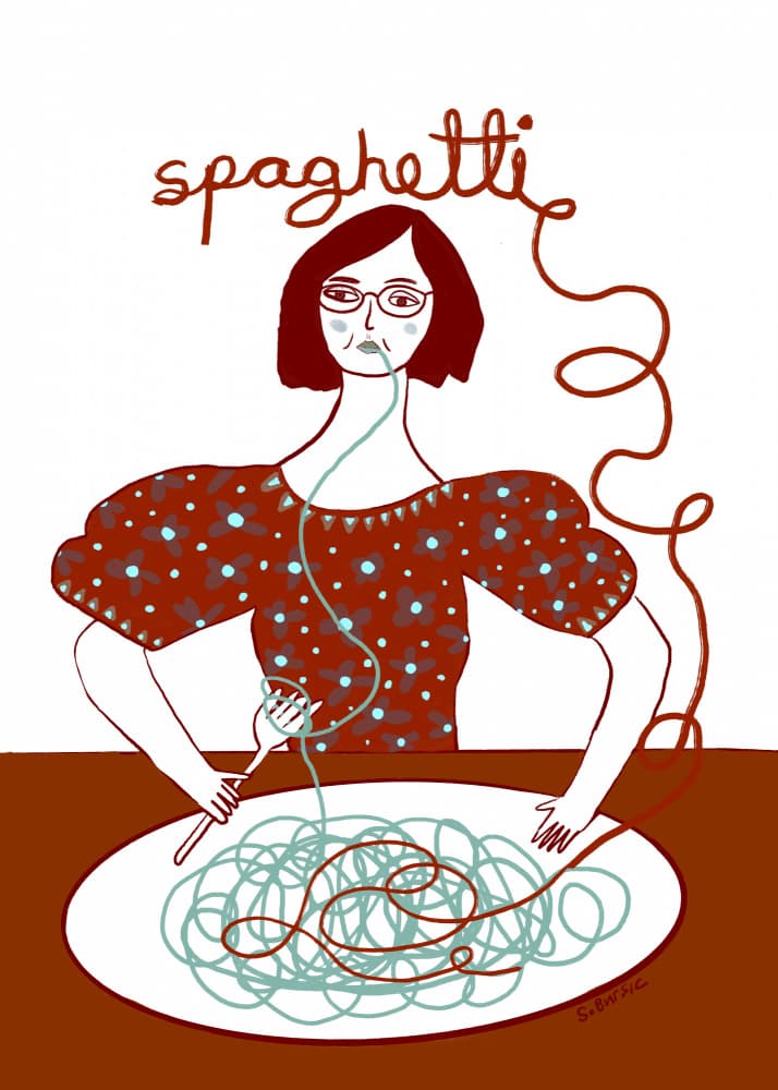 Whimsical Spaghetti Supper by Sharyn Bursic — canvas wall art