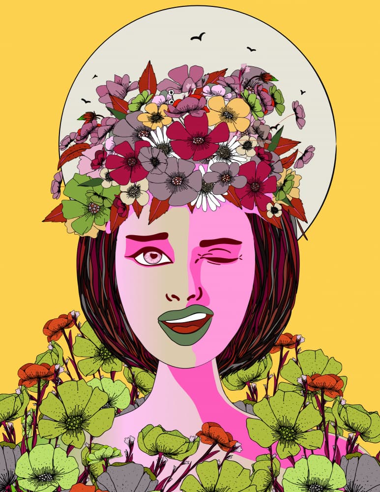 Colorful Flower Woman by Nicholas — canvas wall art